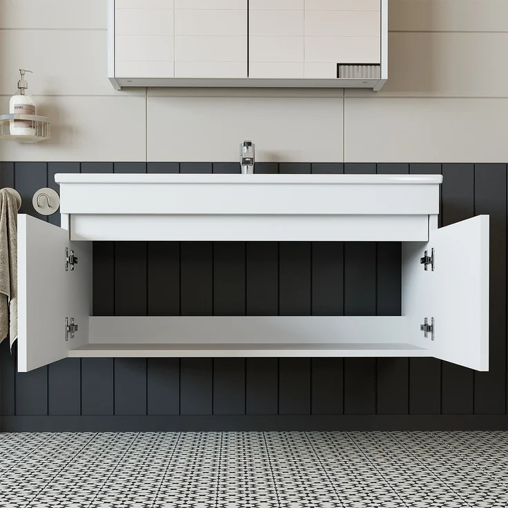 Skye Decor '1053' Badezimmerschrank mit Waschbecken, Mattweiß, 100 x 48 x 45,5 cm – Bild 4