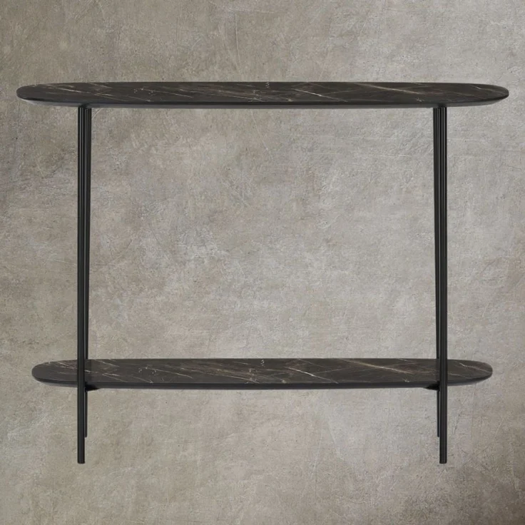 Moderne Design Konsole MARMOL 100cm schwarz Marmor-Dekor Metallgestell – Bild 2