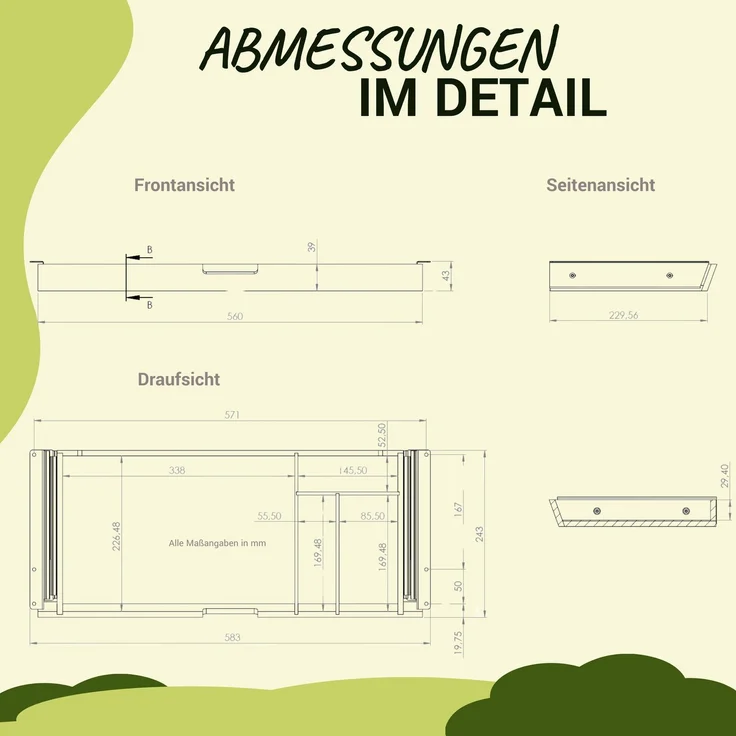 bümö Schreibtisch Organizer Schublade aus Bambus - große Unterbau Ablage für Stifte, Smartphones & Co. - einfach unter dem Tisch montierbar, Premium Schreibtisch Zubehör, us-bambus-gr – Bild 6