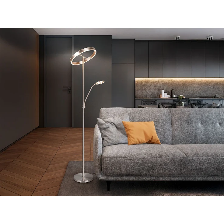 LED Stehlampe WILLIS Silber mit Leselampe, dimmbar & 3 Lichtfarben, 180cm groß – Bild 1