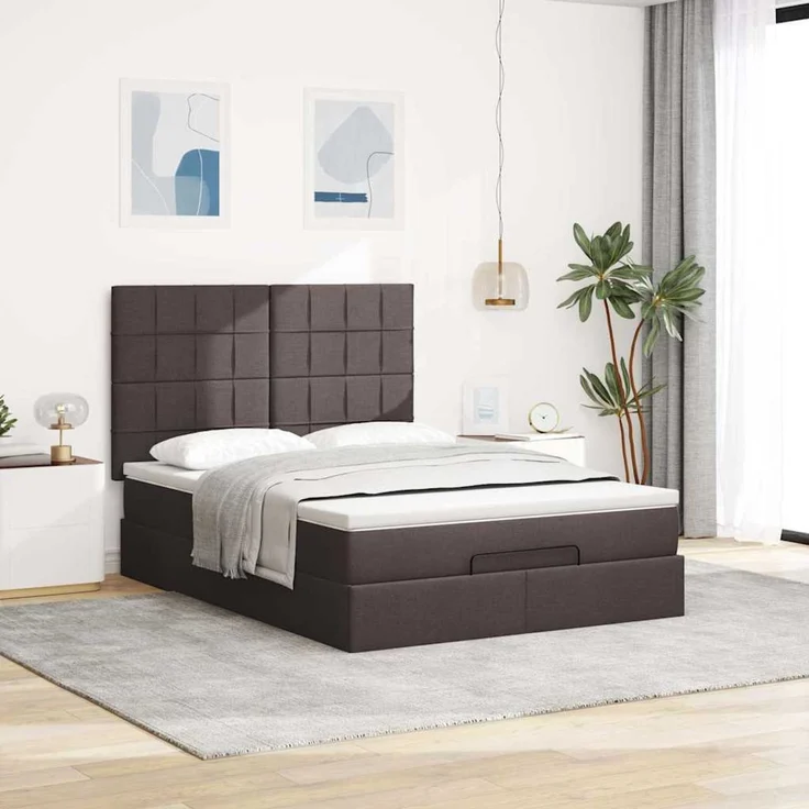 vidaXL Ottoman-Bett mit Matratze Dunkelbraun 140x190 cm Stoff 3313157 – Bild 3