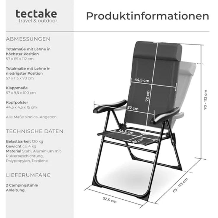 tectake Campingstuhl Müritz (2er Set, 2 St), klappbar – Bild 3