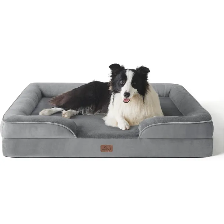 BEDSURE orthopädisches Hundebett Ergonomisches Hundesofa - 89x63 cm Hundecouch mit eierförmiger Kistenschaum für mittlere Hunde, waschbar rutschfest Hundebetten, grau