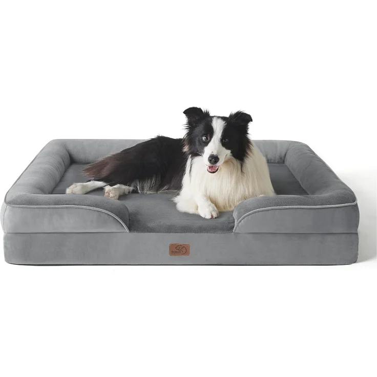 BEDSURE orthopädisches Hundebett Ergonomisches Hundesofa - 89x63 cm Hundecouch mit eierförmiger Kistenschaum für mittlere Hunde, waschbar rutschfest Hundebetten, grau