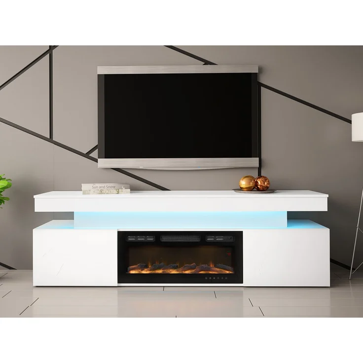 Mirjan24 'EF 2D Serkuzo' TV-Lowboard mit Kamin, MDF weiß (hochglanz/matt), 59 x 41 x 190 cm – Bild 2