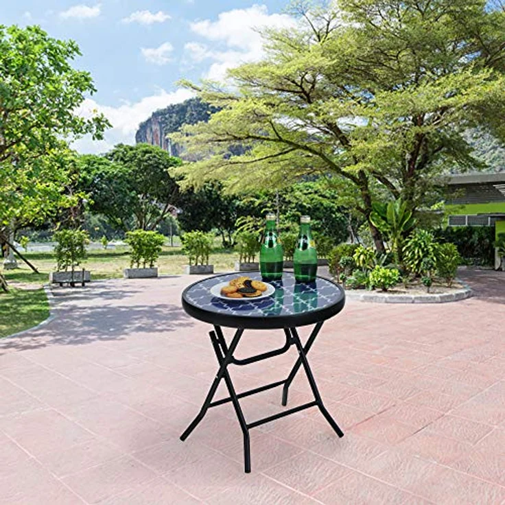 PHI VILLA Klappbar Runder Beistelltisch Glas aus Metall Gartentisch Kaffeetisch Klein Balkontisch wetterfest pflegeleicht für Balkon Garten Terrasse Wohnzimmer – Bild 7