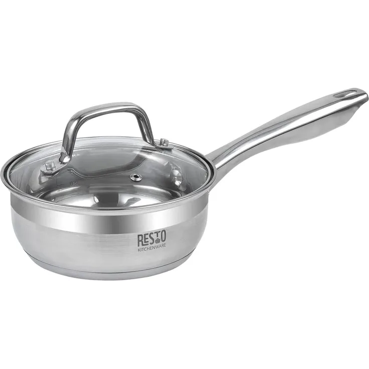 RESTO Kitchenware Kasserolle Libra, Soßentopf 1,4 l, energiesparend und spülmaschinenfest, Edelstahl 18/10 (2-tlg), mit hitzebeständigem Glasdeckel und Griff