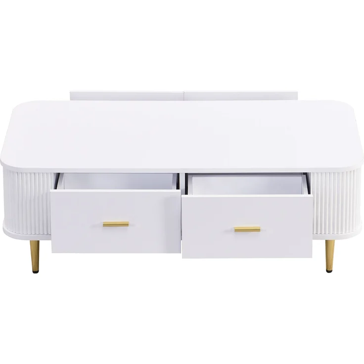 Couchtisch MDF mit 4 Schubladen & abgerundeten Kanten, 105x51x38 cm, Weiß – Bild 5