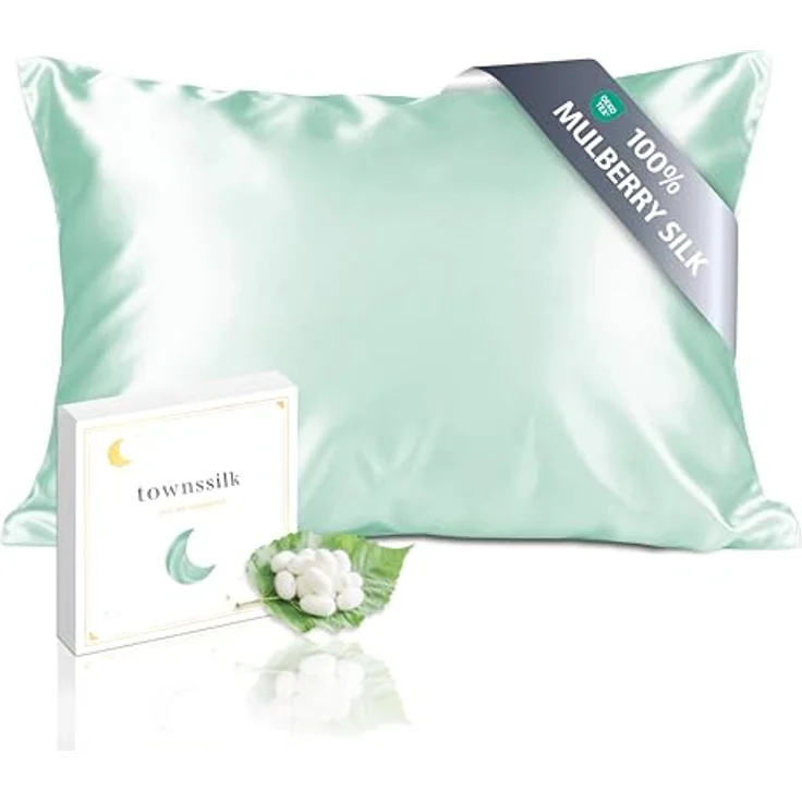 townssilk Beidseitig 100% 19mm Pure Maulbeerseide Kissenbezug, 50x80cm, hypoallergen, versteckter Reißverschluss, 600 Fadenzahl, LightGreen – Bild 1