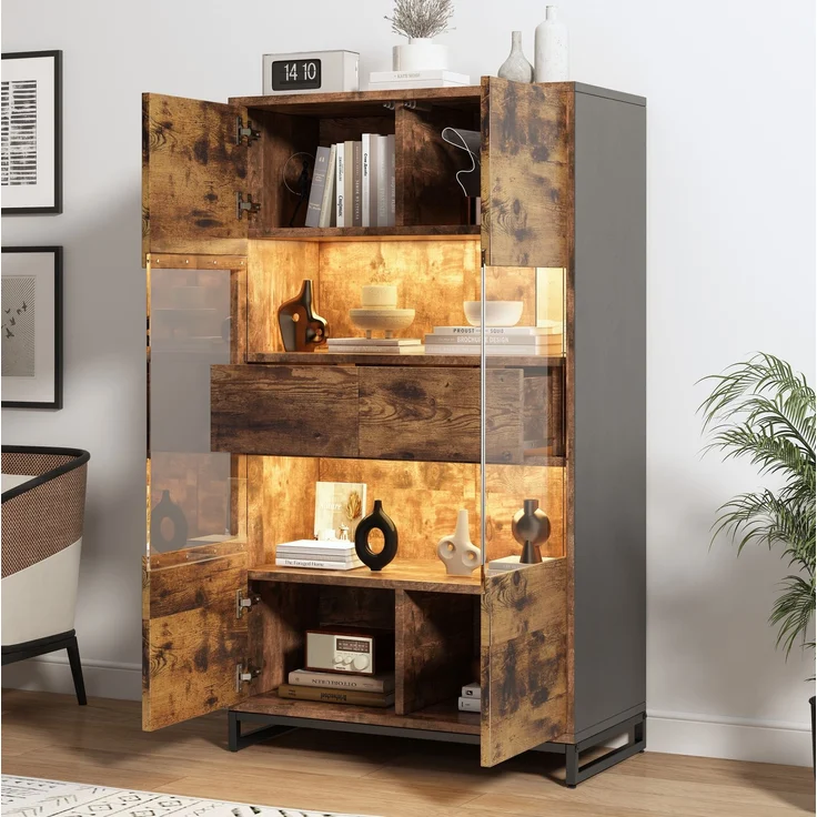 Vitrine 80 x 40 x 138 cm mit LED-Beleuchtung, Acrylfronten und 2 Schubladen – Bild 6