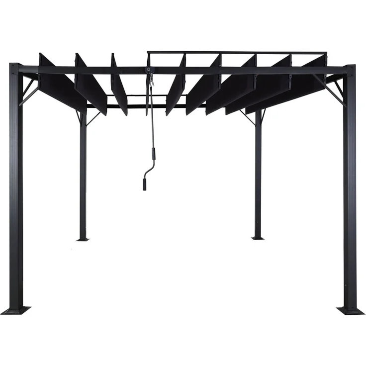 Pergola HWC-L40, Garten Lamellen-Pavillon Terrassenüberdachung, 8cm-Alu-Gestell Stoff/Textil, 3x3m anthrazit – Bild 8