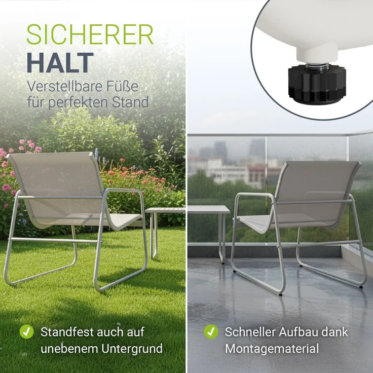 Juskys Gartenmöbelset Genua 4-tlg. – Sand, Outdoor Sitzgruppe, Tisch & Bank, wetterfestes Textil, LongLife Stahlgestell – Bild 5