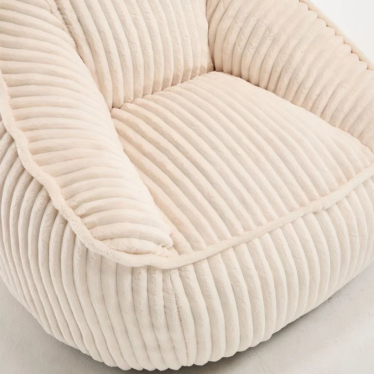 Bean Bag Stuhl mit Memory-Schaumstofffüllung, gestreifter Blasen-Plüsch, flauschig, gemütlich, gemütlicher Sofa für Wohnzimmer, Wohnungen und Schlafsäle--Beige--98x92x73cm--YOUDENOVA – Bild 10