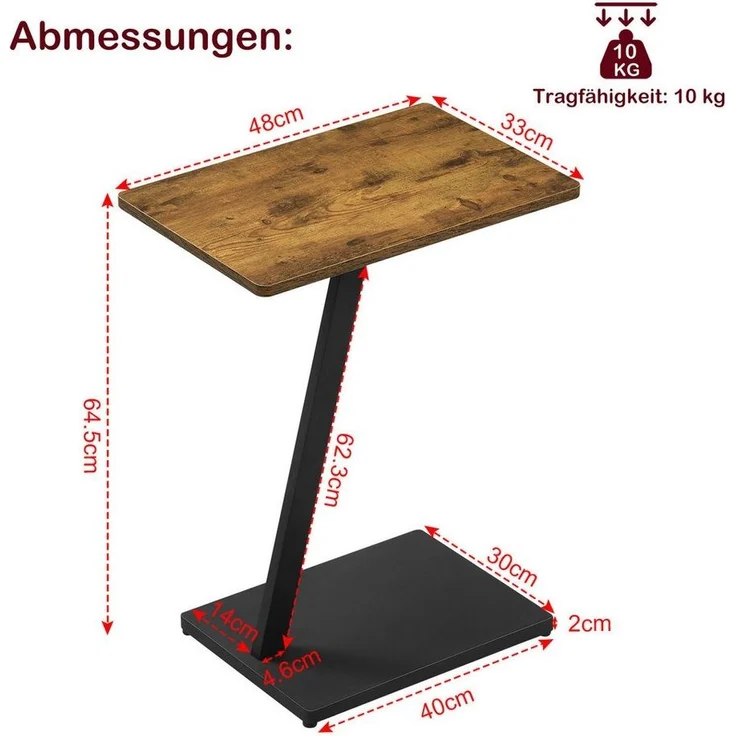 EUGAD Beistelltisch (1-St), C Form, Couchtisch mit Metallgestell, für Couch – Bild 2