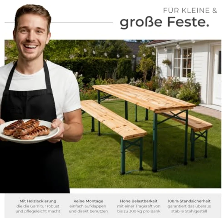tectake® Bierzeltgarnitur klappbar, Biertisch Klapptisch mit 2X Bierbank, Gartenmöbel Set, Camping Zubehör, Klapptisch Esstisch, Camping Tisch faltbar, Balkontisch, Campingtisch klappbar – Bild 5