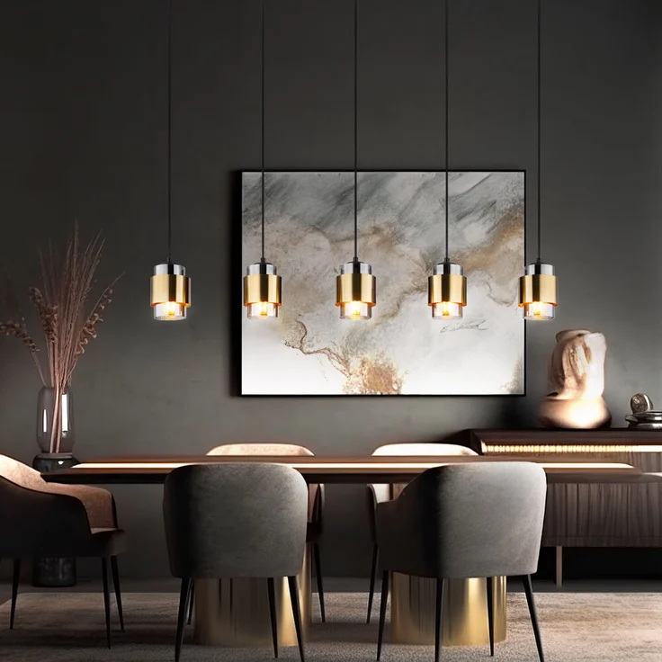 Hängelampe, Metall, Glas rauchfarben, 5 Flammig, L 105 cm – Bild 1