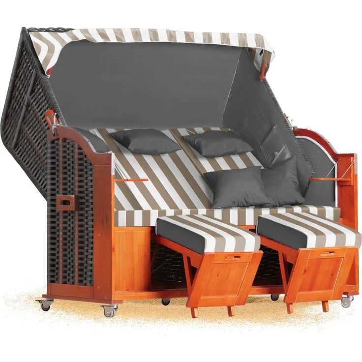 Strandkorb Hanse Ostsee Klassik XXL 2,5 Sitzer - Creme Weiß Blockstreifen, 160 x 166 x 78 cm – Bild 3
