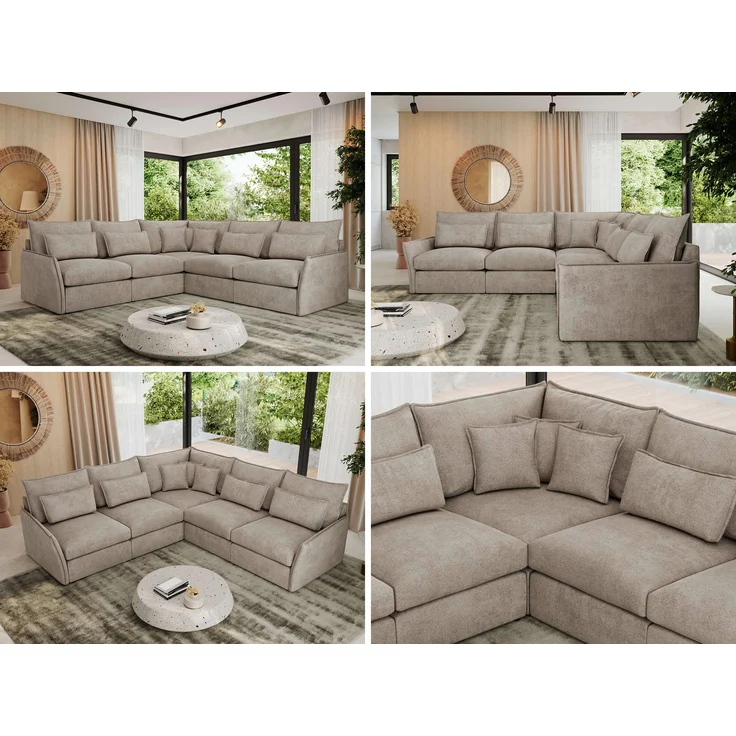 Ecksofa für Wohnzimmer, L-förmige Ecke mit losen Kissen, modular 4-Sitzer couchgarnitur - VERSO - Beige Struktur – Bild 2
