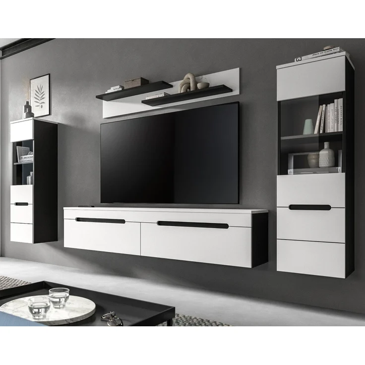 Inn. Furn Wohnwand Cooper, (Wohnkombination in Weiß matt und Basalt Grau, hängend oder stehend, Breite ca. 270 cm), mit Soft-Close – Bild 1
