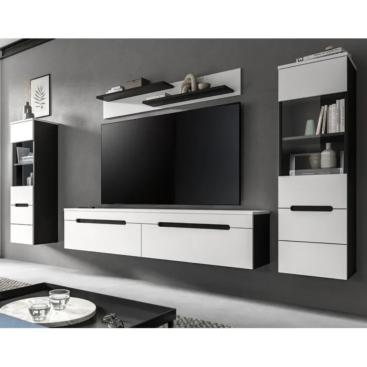 Inn. Furn Wohnwand Cooper, (Wohnkombination in Weiß matt und Basalt Grau, hängend oder stehend, Breite ca. 270 cm), mit Soft-Close