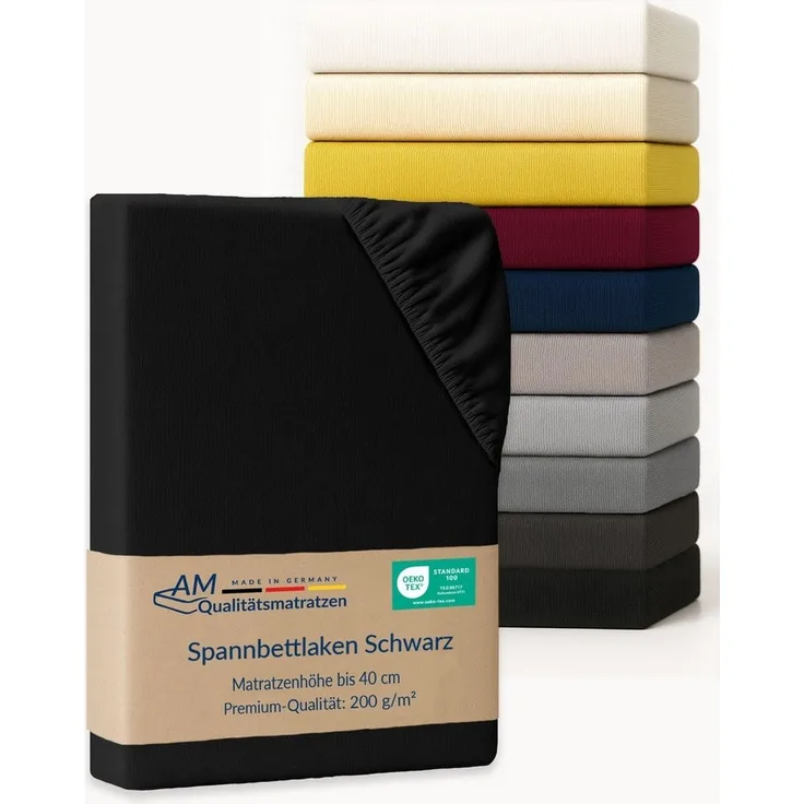 AM Qualitätsmatratzen Spannbettlaken Baumwolle in schwarz, Bettlaken für Boxspringbetten, Made in Germany, Baumwolle, Gummizug: rundum, (1 Stück), 90x200x40