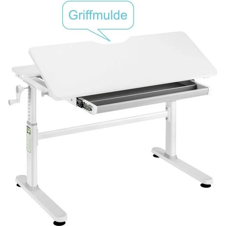 HOKO Kinderschreibtisch Ergo Jugend Schreibtisch höhenverstellbar 54-76 cm, 100x60 cm (ergonomischer Computertisch mit neigbarer Tischplatte (0-50) & Schublade, stabil & belastbar bis 100 kg, Weiß, Holzfarben) – Bild 2