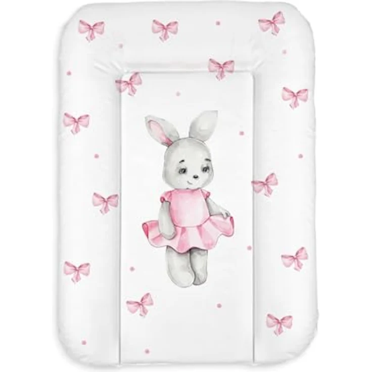 Wickelauflage 50x70 cm, Weiß mit Mädchen-Häschen – abwaschbar & wasserdicht, weich für Neugeborene – Wickeltischauflage für Wickelkommode – Baby Wickelunterlage, schnell abwischbar – Bild 2