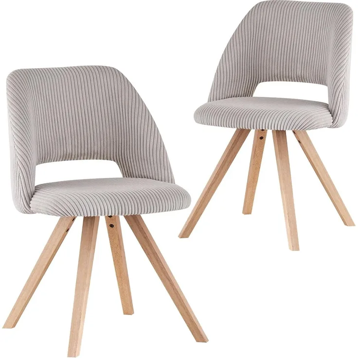 B&D home Esszimmerstuhl MARY 2er Set | Cord Küchenstuhl Polsterstuhl für Küche, Esszimmer, Büro | modern landhaus | Grau