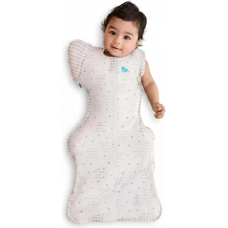 Love To Dream™ Swaddle UP™ Übergangsschlafsack Mittel 6–8,5 kg – You Are My White | Enganliegend mit Flügeln | 0,2 Tog, ideal Frühling & Sommer (24–27 °C) | Waschbare Baumwolle & Doppelreißverschluss