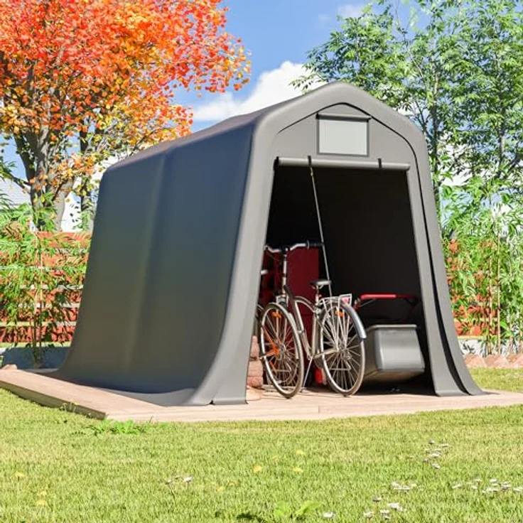 Ball & Cast Fahrradgarage wetterfest Geräteschuppen mit Belüftungsfenster Carport Zelt mit UV-Schutz Fahrradschuppen für Regenschutz Motorrad Garage Gartenhaus Grau, 213×366×225 cm – Bild 9
