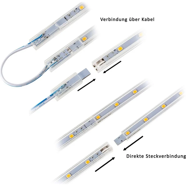 SEBSON Aufbauleuchte LED Lichtleiste 30cm 12V warmweiß 8-tlg, mit Stecker und Schalter – Bild 3