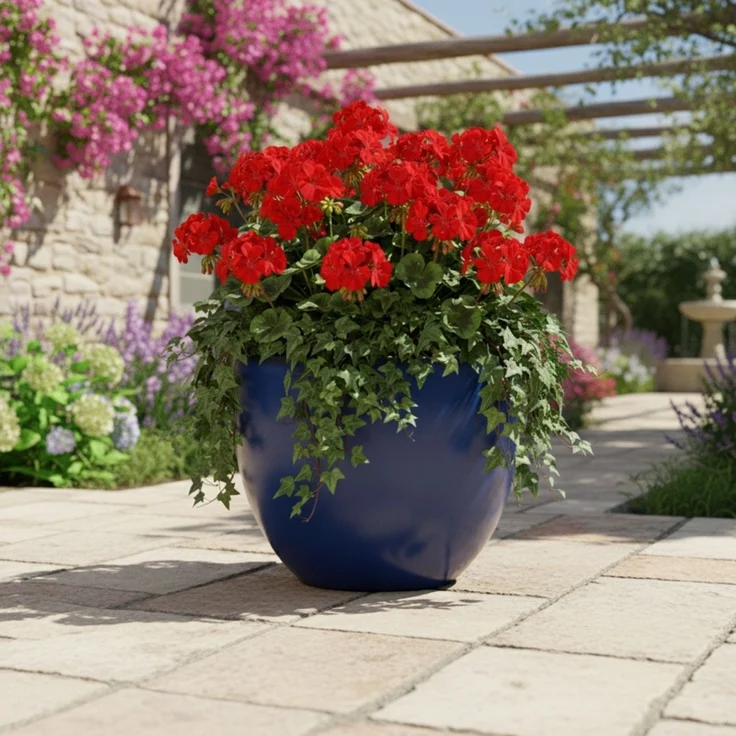 Keramik Blumentopf Eggpot Royal Blau Ø 29cm - Frostfest Pflanzkübel Glasiert Rund – Bild 6