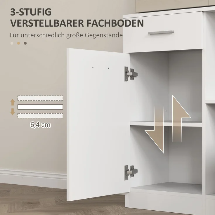 Küchenschrank, Buffet mit Schublade, Soft-Close Türen, 80 x 35 x 180 cm, Weiß--Weiß--180x35x80cm--YOUDENOVA – Bild 7