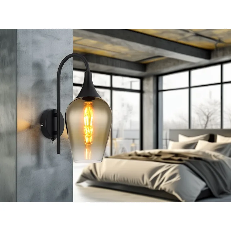 Ausgefallene LED Wandleuchte mit Schalter & Glasschirm Gold, Höhe 36cm