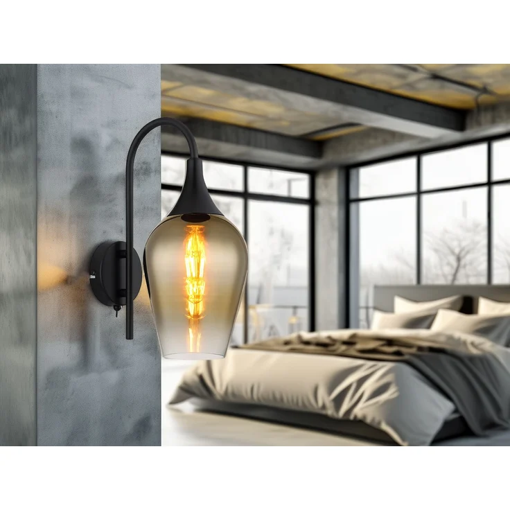 Ausgefallene LED Wandleuchte mit Schalter & Glasschirm Gold, Höhe 36cm – Bild 1