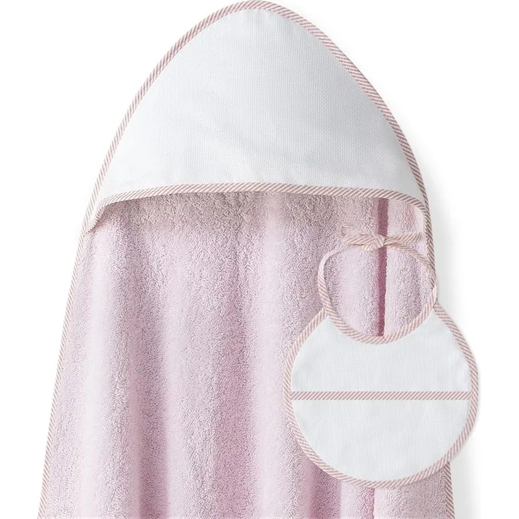 Baby BadePoncho 1x1 m Bademantel Kapuzenbademantel PUNTO DE CRUZ rosa LISO & Lätzchen für Neugeborene 100% Baumwolle