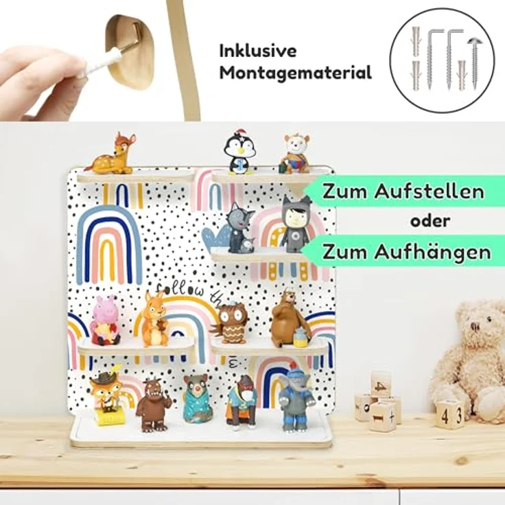 stadtecken Holzregal für Musikbox – Passend für Toniebox & ca. 40 Tonies | Perfekte Aufbewahrung fürs Kinderzimmer | Zum Aufhängen | Erweiterbar (Regenbogen ohne Musikbox) – Bild 7