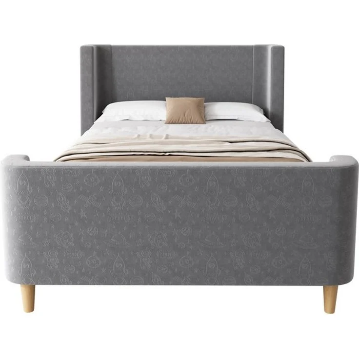 BlingBin Einzelbett (1-tlg, Kinderbett Polsterbett 90 x 200 cm mit kosmischem Muster), Für Jungen & Mädchen, Samt (Ohne Matratze) – Bild 4