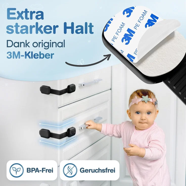 Schubladensicherung (Schwarz) (12 Stück) – Bild 3