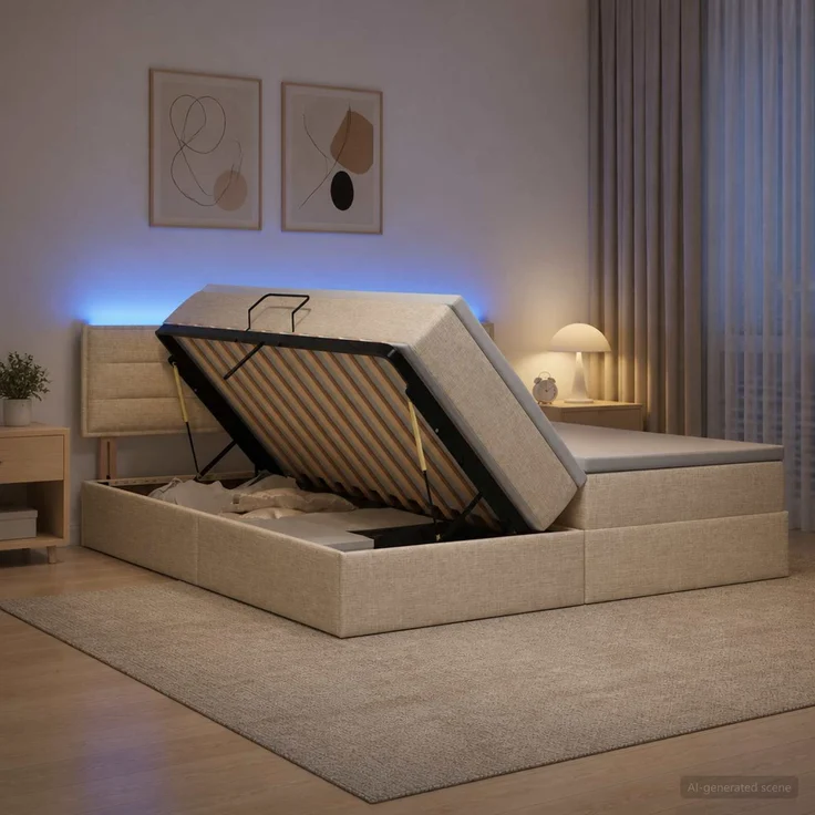 vidaXL LED-Speicherbett mit Matratze Creme 180 x 200 cm Stoff 3459340 – Bild 1
