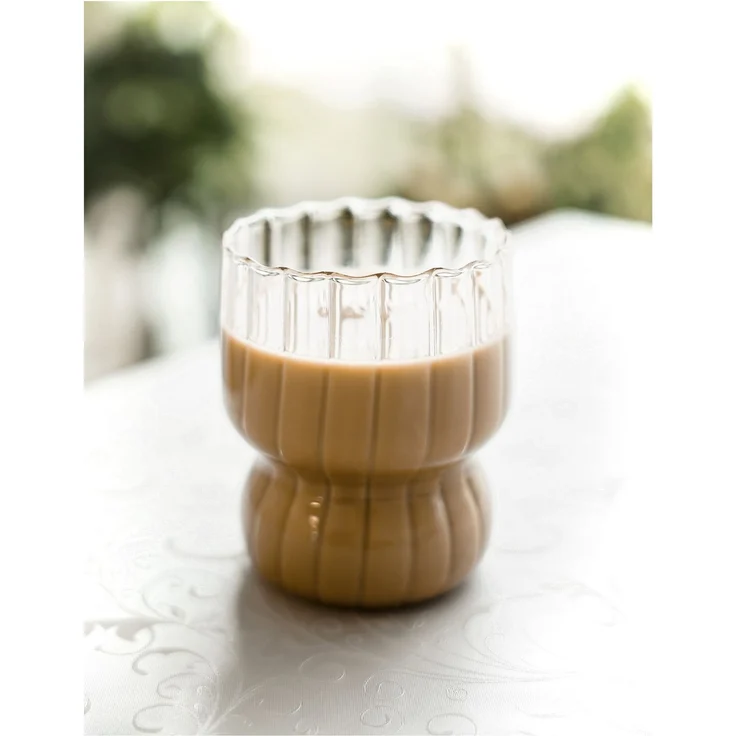 2 Tlg. Trinkgläser Set 300 ml aus Borosilikatglas Espressogläser Hitzebeständig Riffle Design – Bild 4