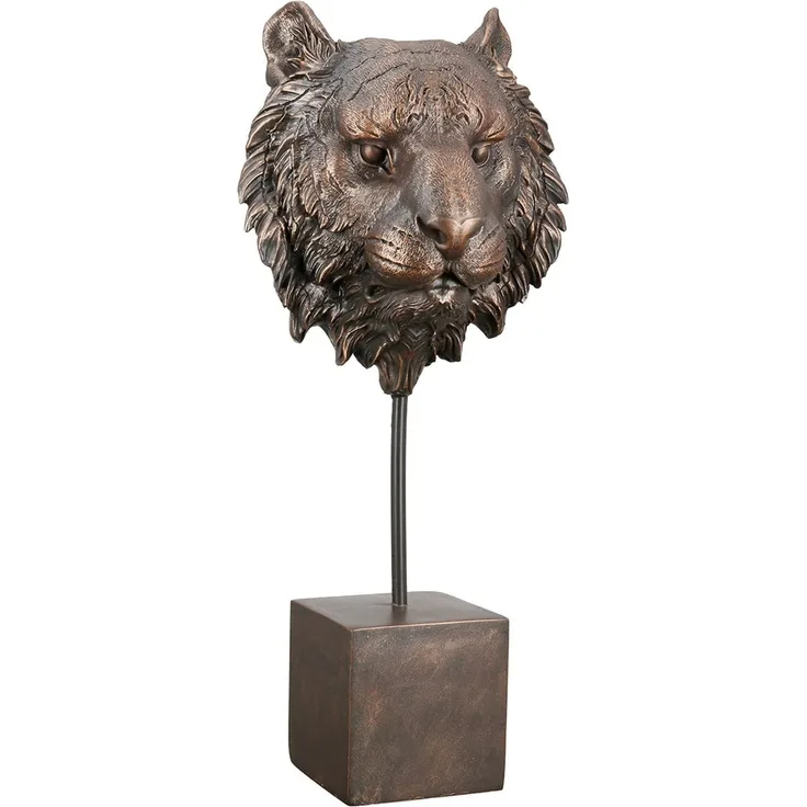 Casablanca Deko Figur Skulptur Tiger Kopf auf Sockel XL - 3D Tierkopf Statue aus Kunstharz - Farbe: Bronze Höhe 47,5 cm