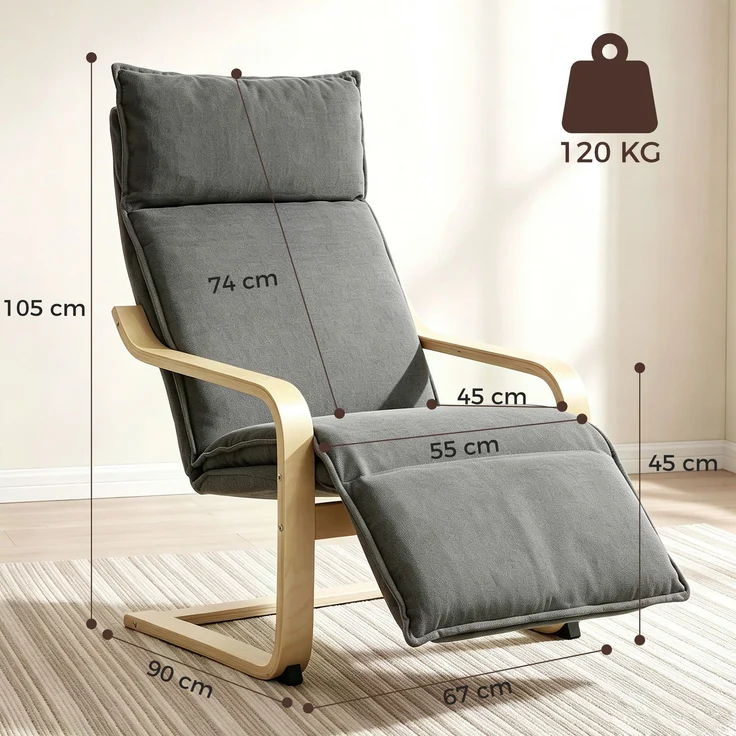 MELAYR, Loungesessel Wohnzimmer Sessel mit Fußstütze Moderner Dunkelgrau, 90 x 67 x 105 cm – Bild 5