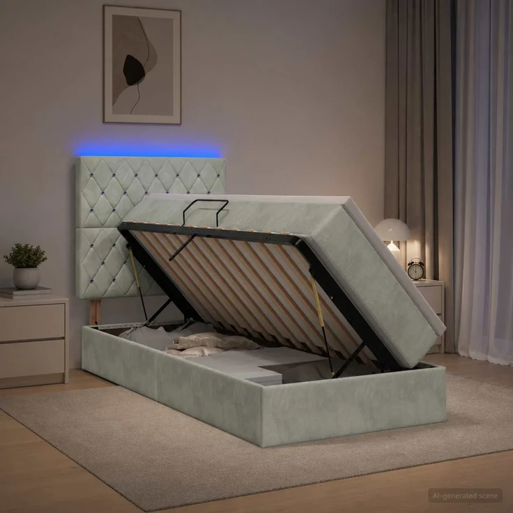 vidaXL LED-Speicherbett mit Matratze Hellgrau 100 x 200 cm Samt 3460050 – Bild 4