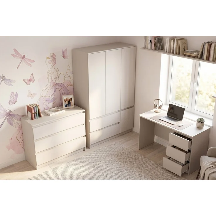 Deine Möbel 24 Schreibtisch SIMO 06, weiß / kaschmir, 110 cm breit, mit 3 Schubladen (SIMO - Kollektion, 1-St, ideal für Arbeitszimmer, Kinder- & Jugendzimmer), Kinderschreibtisch – Bild 2