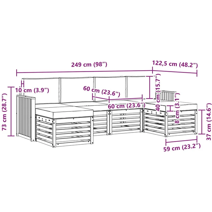 vidaXL Outdoor-Sofagarnitur 6 stk. 6-Sitzer Natur und Anthrazit 3375247 – Bild 8