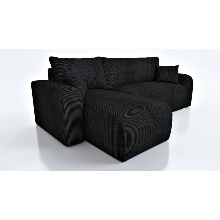 Wohnero24 Habana Ecksofa 251x153 cm mit Schlaffunktion 207x133 cm – Eckcouch mit Bettkasten – Cord Schwarz Sofa L-Form – Wohnlandschaft Modern – Universal Montierbar – Bild 2
