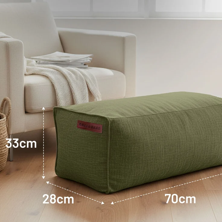 Green Bean® Indoor Sitzhocker Pouf 70x33x28cm EPS-Perlen Füllung -Home Linen Kuschelig Weich Waschbar - Drinnen Bodenkissen Liegekissen Sitzkissen Sitzhocker Sessel Kinder Erwachsene Stoff Grün – Bild 3
