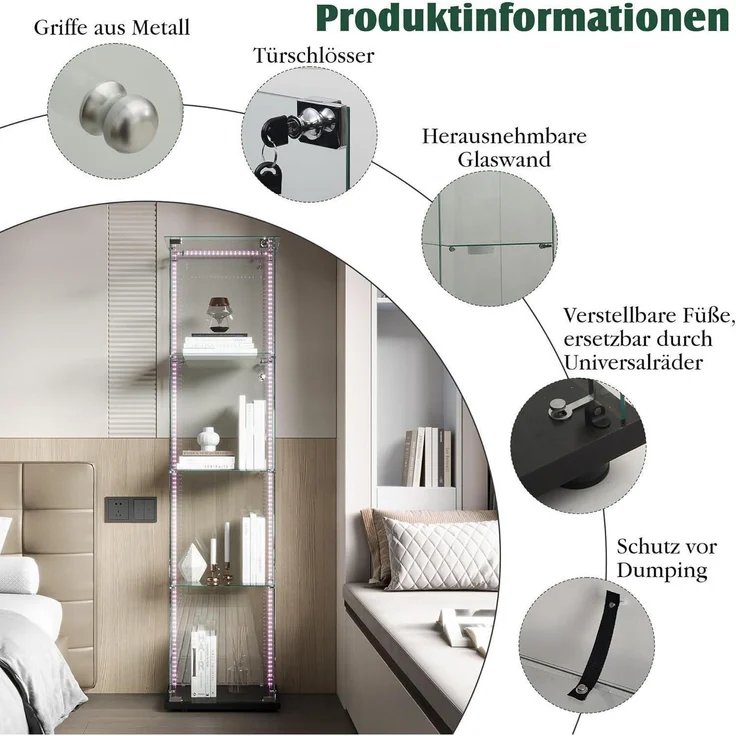 Glasvitrine Standvitrine mit LED 4 Etagen – Bild 6