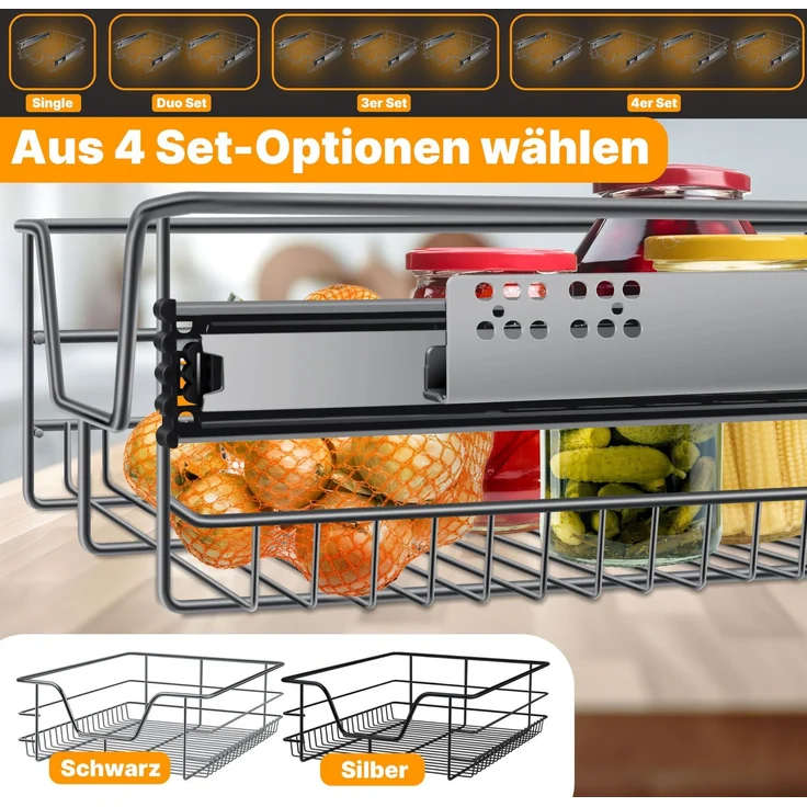 KESSER® Teleskopschublade 30-60cm Schrankbreite verchromt aus Edelstahl Schubladeneinsatz für Küchenschrank Korbauszug Schrankauszug 1x 60cm - Anthrazit – Bild 5